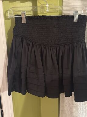 Black Mustard Seed Smocked Tiered Mini Skirt